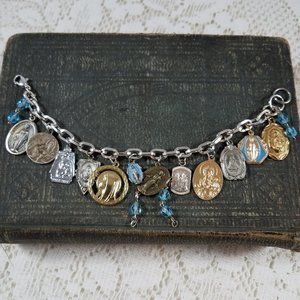 Handmade Religious Charm Bracelet Recycled Medals